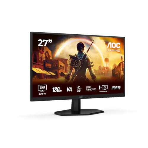 AOC Q27G42XNE 27 Zoll WQHD Gaming Monitor, 180Hz, Fast VA Panel, 0.5ms MPRT, Adaptive Sync, HDR10, FreeSync, Lautsprecher,(2560x1440 HDMI 2X 2.0 DP 1x 1.4) Schwarz