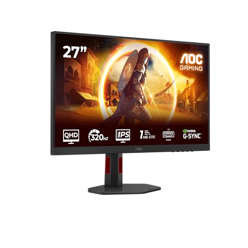 AOC Q27G4SRU 27 Zoll WQHD USB Hub Gaming Monitor, 320Hz, Fast IPS Panel, 0.3ms MPRT, Adaptive Sync, HDR400, G-Sync Comp., Höhenverstellung,Lautsprecher,(2560x1440 HDMI 2X 2.1 DP 1x 1.4) Schwarz