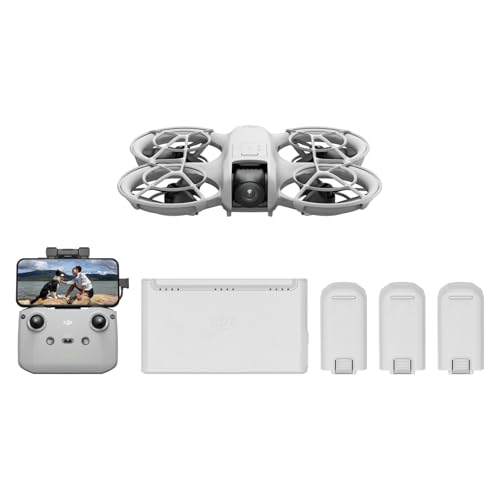 DJI Neo Fly More Combo – Mini Drohne mit Kamera 4K UHD Für Kinder, 135g, Follow-Me, Handstart, Motivverfolgung, QuickShots, Integrierter Propellerschutz, C0, mit RC-N3 und 3 Akkus