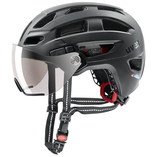 uvex Finale Visor - sicherer City-Helm für Damen und Herren - Filterkategorie 1 - inkl. LED-Licht - Black matt - 52-57 cm