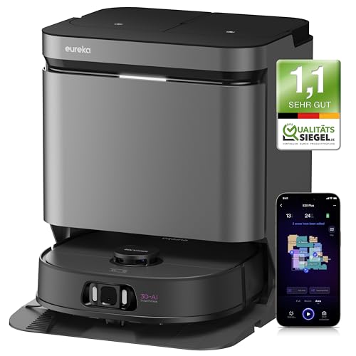 Eureka J15 Pro Ultra Saug- & Wischroboter + All-in-One-Station (Selbstreinigung, 16200Pa, LDS Navigation, Hinderniserkennung, Anti-Haarverhedderung, ideal gegen Tierhaare, App- & Sprachsteuerung)
