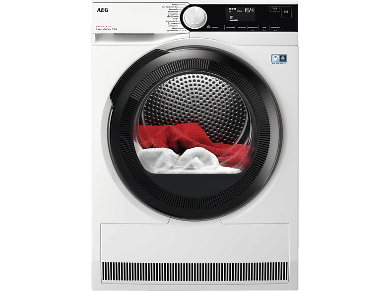 AEG TR8T70680 Wärmepumpentrockner Serie 8000 AbsoluteCare® mit Trommelsteuerung (8 kg, Weiß / Schwarz Weiß)