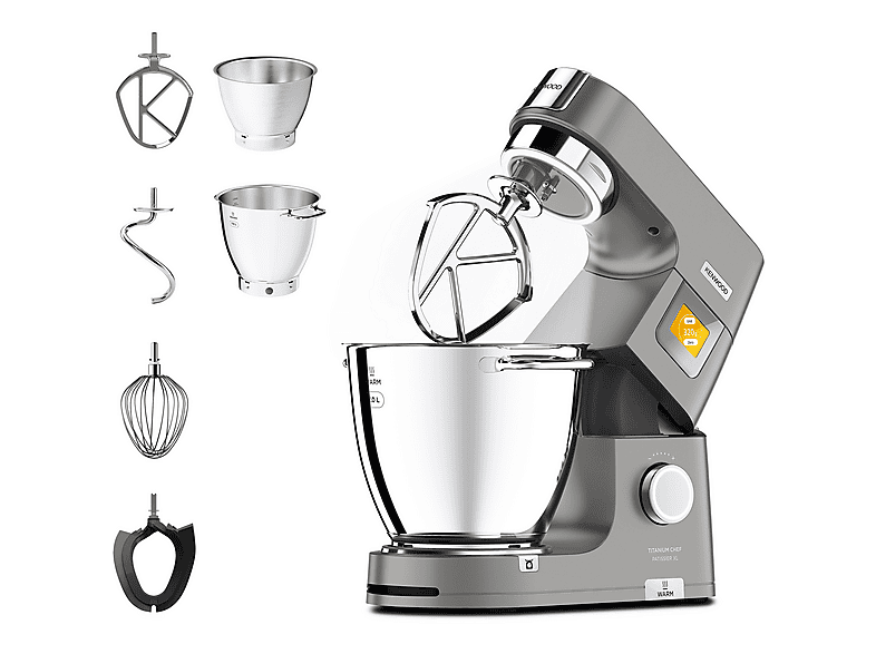 KENWOOD Titanium Chef Patissier XL KWL90.004SI mit Waage, Wärmefunktion und Touchscreen Küchenmaschine Silber (Rührschüsselkapazität: 7 l, 1400 Watt)
