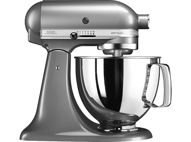 KITCHENAID 5KSM125ECU Küchenmaschine Kontur-Silber (Rührschüsselkapazität: 4,8 l, 300 Watt)