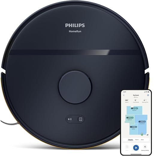Philips Homerun Serie 2000: 2-in-1 Saug- und Wischroboter, 130 Minuten Laufzeit, Lasernavigation, Teppichboost, App-gesteuert, Mitternachtsblau (XU2000/10)