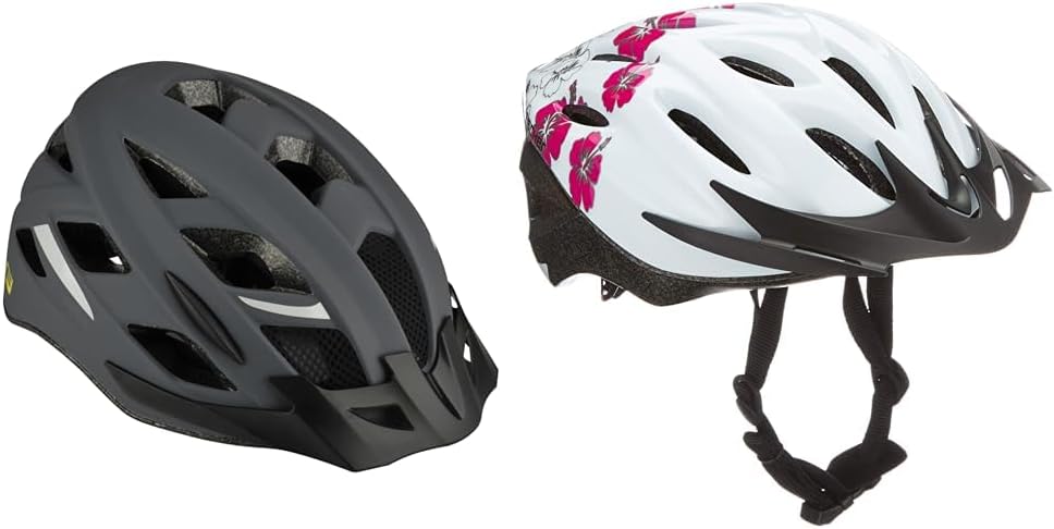 FISCHER Erwachsene Fahrradhelm, Radhelm, Cityhelm Urban Levin, S/M, 52-59cm, grau, mit beleuchtetem Innenring-System & Erwachsene Fahrradhelm, Radhelm, Cityhelm Hawaii, S/M, 54-59cm, weiß pink