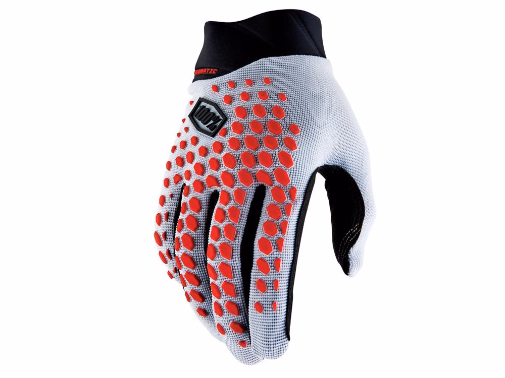 100% Geomatic Gloves S Grey/Racer Red - komfortabler MTB-Handschuh mit Top-Grip