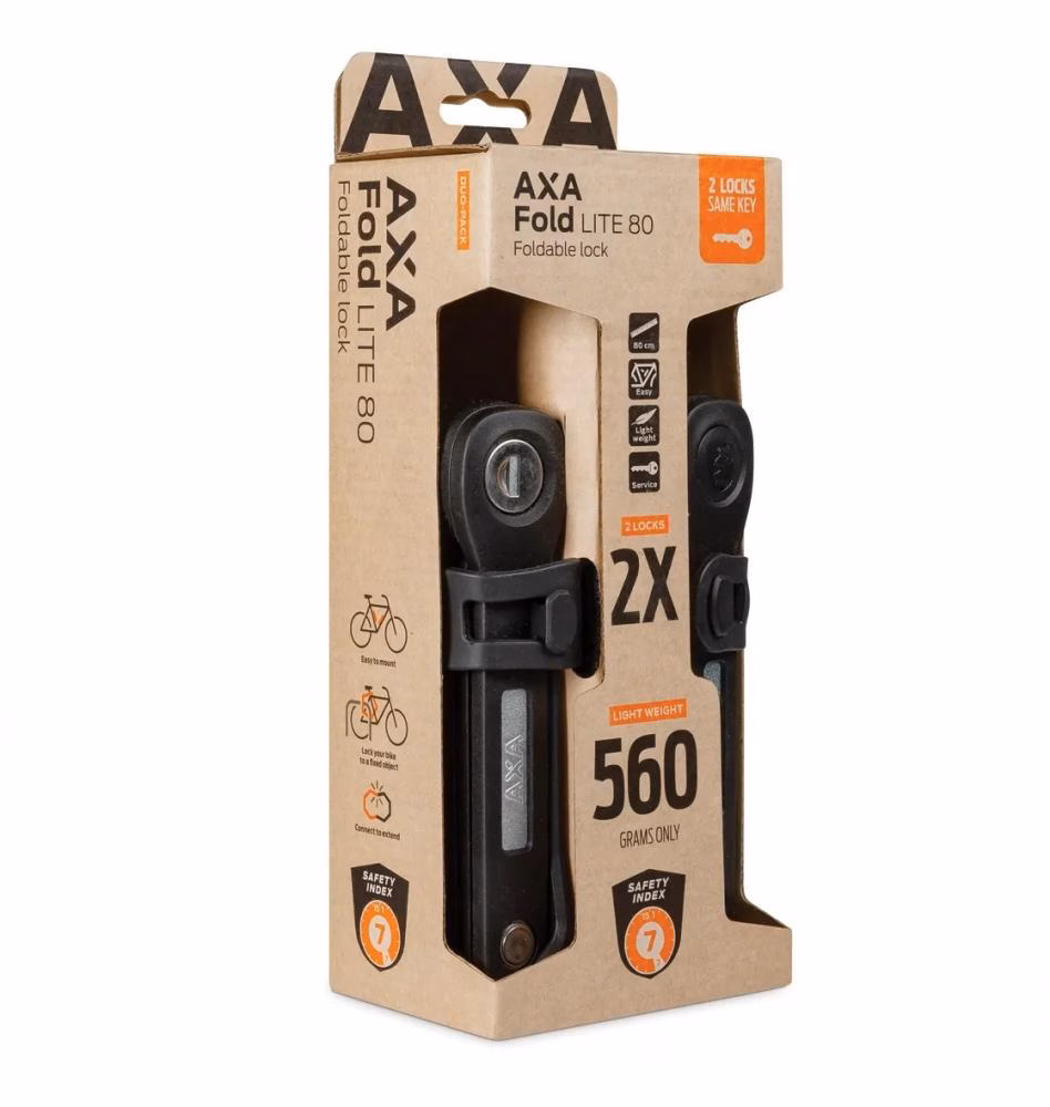 AXA FOLD 80 LITE Duo Pack - Leichtes Faltschloss-Set mit gleichschließendem Schlüssel
