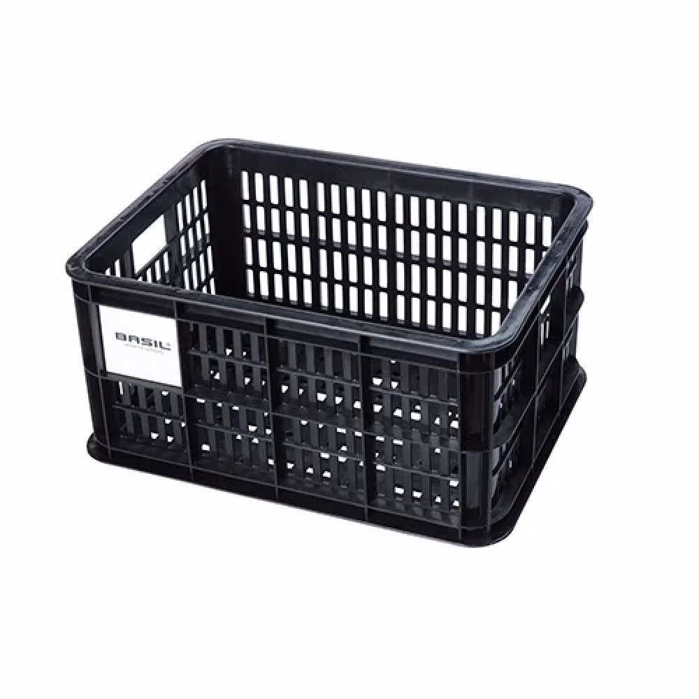 Basil Crate S Fahrradkiste schwarz, 17,5 Liter, recycelter Kunststoff, 39x29x20 cm, kompatibel mit MIK/Racktime, ideal für Damen-, Herren- und Kinderfahrräder