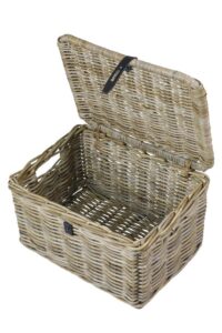 Basil Dax L Vorderradkorb aus Rattan mit Deckel - grobm., grau, 36x48x30 cm, bis 5 kg Traglast