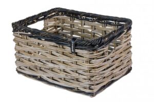 Basil Dijon L Vorderradkorb aus Rattan grau/schwarz - 36x49x27 cm, handgeflochten, mit Deckel & max. Traglast 5 kg