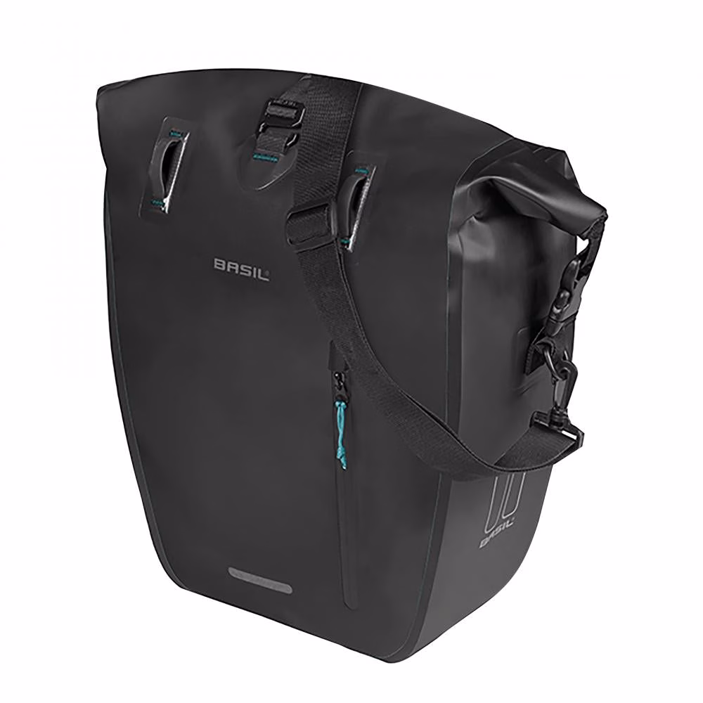 Basil Einzeltasche Rivo L schwarz 25-31L - Fahrradtasche mit MIK Hooks, wasserabweisend, große Hinterrad-Einzeltasche