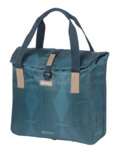 Basil Elegance Fahrradshopper, 20-26L, estate blau, recyceltes PET, wasserabweisend, Hook-On-System, gepolsterte Gurte, 39x39x17cm