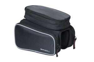 Basil Sport Design Oberrohr-Rahmentasche doppelt - 1,5 Liter, wasserabweisend, Klettbefestigung, Smartphonefach, schwarz