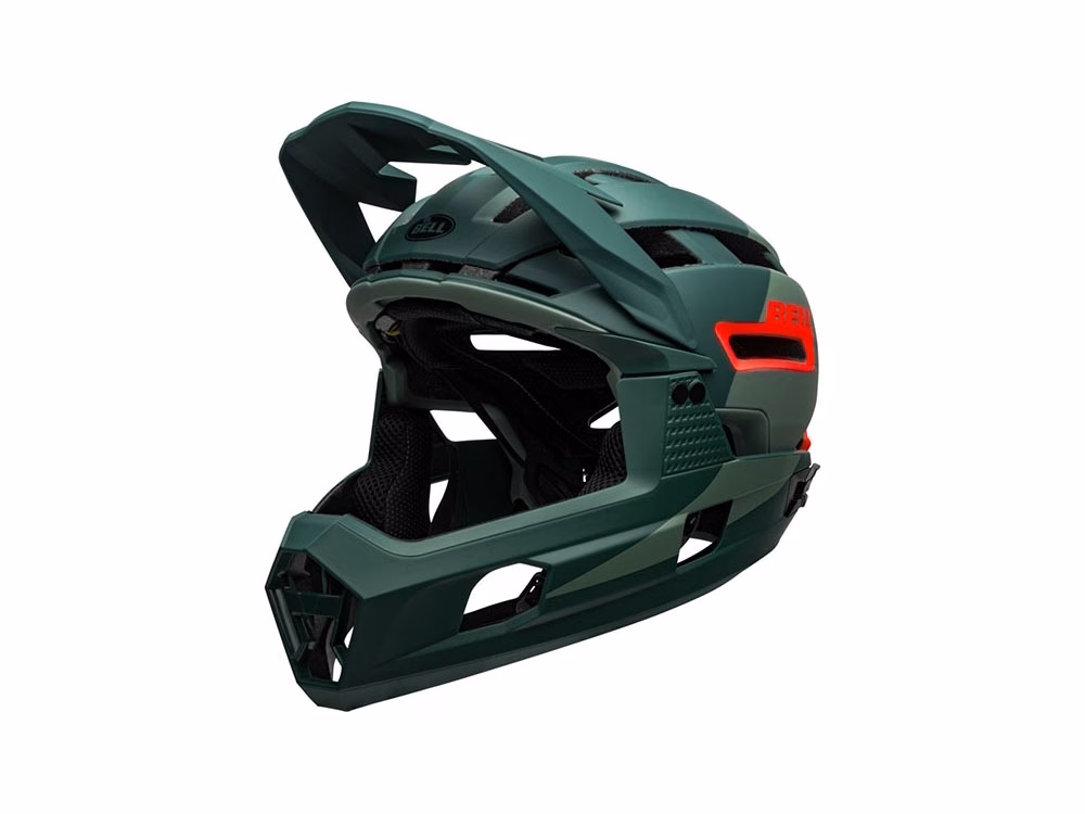 Bell Super Air R Spherical Fahrradhelm (matt / gloss infrarot / grün) Größe:L
