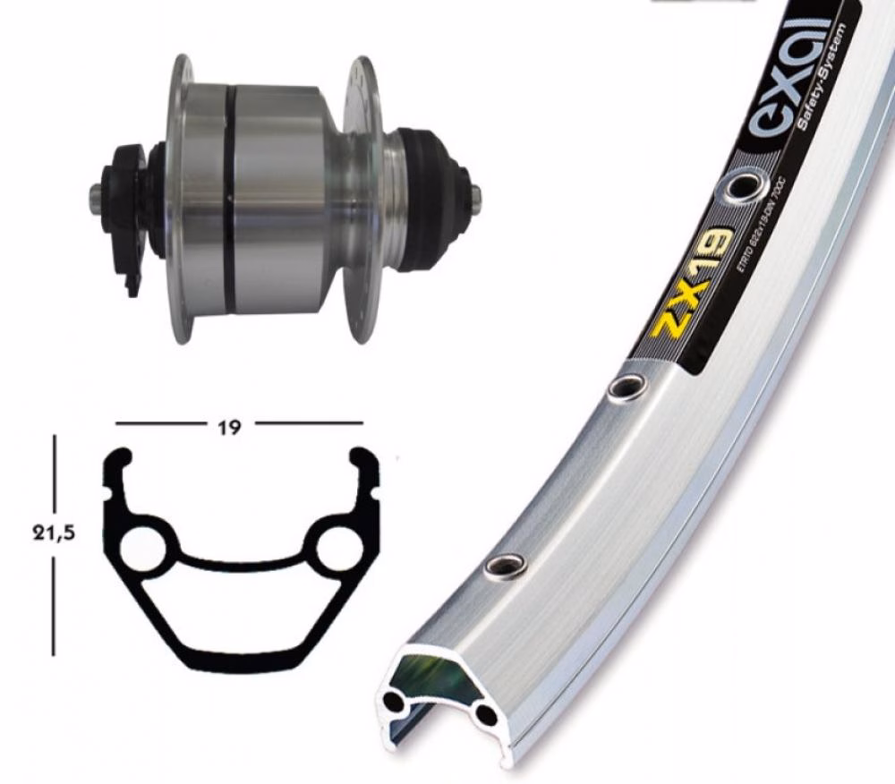 Bike-Parts Laufrad|Vorderrad 28x1.75 DH-3D72 Centerlock silber Schnellspanner 36-Loch Exal ZX 19 silber Nirosta-Speichen