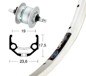 Bike-Parts Laufrad Vorderrad 28x1.75 Nabendynamo DH-C3003 silber Festachse 36-Loch Ryde Zac 19 silber Nirosta-Speichen