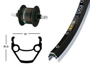 Bike-Parts Laufrad|Vorderrad 28x1.75 Zoll Nabendynamo DH-C3000 schwarz Festachse 36-Loch Exal ZX 19 schwarz|silber Nirosta-Speichen schwarz