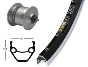 Bike-Parts Laufrad Vorderrad 28x1.75 Zoll Nabendynamo DH-C3003 silber Schnellspanner 36-Loch Exal ZX 19 schwarz silber Nirosta-Speichen