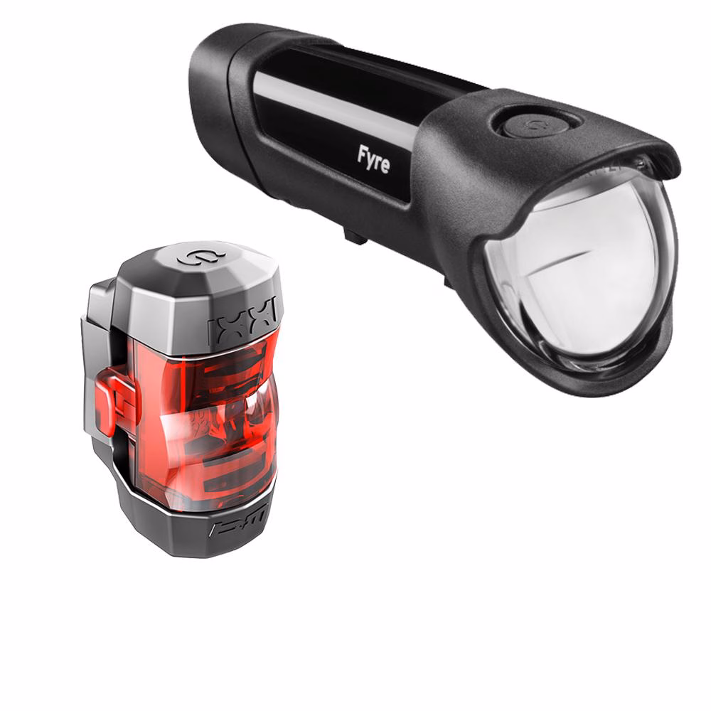 Busch + Müller IXON Fyre + IXXI LED Fahrradbeleuchtungsset, 30 Lux Frontlicht, USB-aufladbar, StVZO-zugelassen, inkl. Halterungen