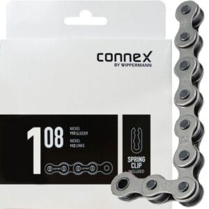 Connex Fahrradkette Fahrradkette 108 1-fach 1/2 x 1/8 - 112 Glieder vernickelt silber ideal für Singlespeed BMX Nabenschaltungen langlebig und verschleißfest