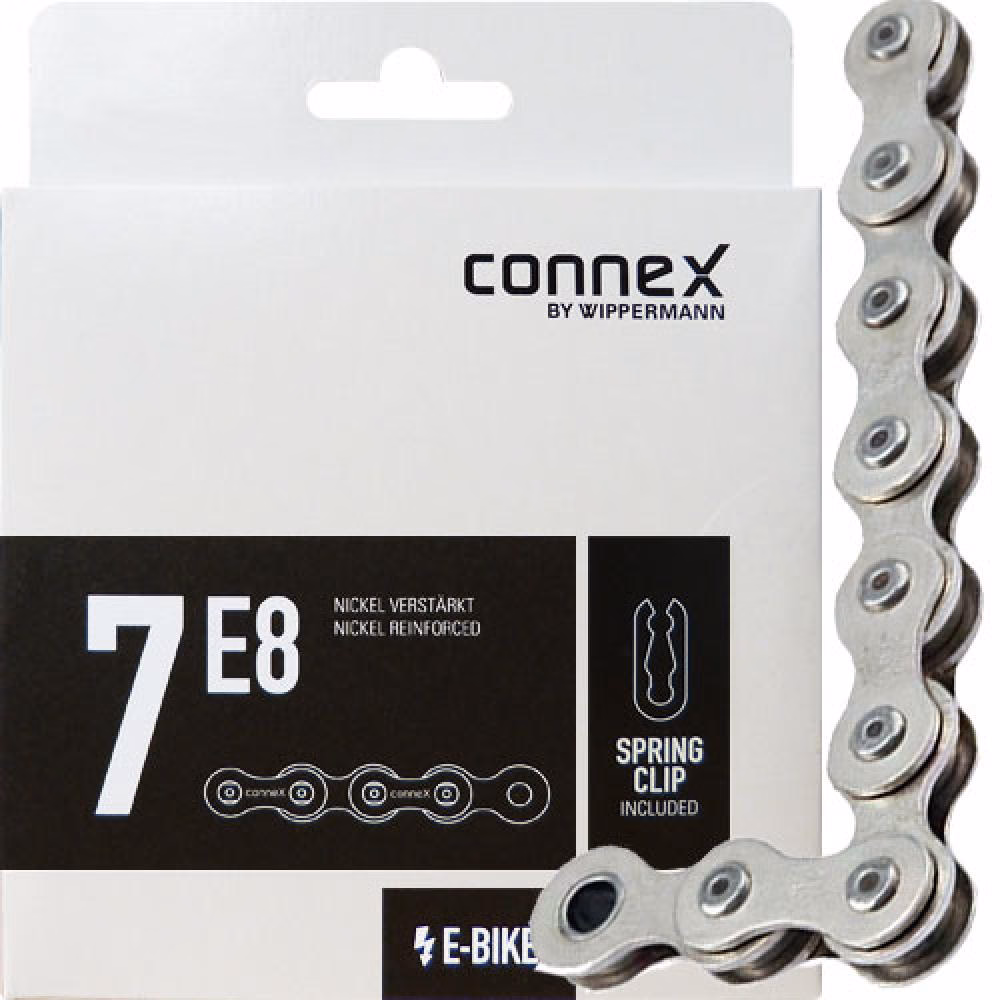 Connex Kette 7-fach 7E8 Nickel 124 Glieder E-25 - Verstärkte E-Bike Fahrradkette