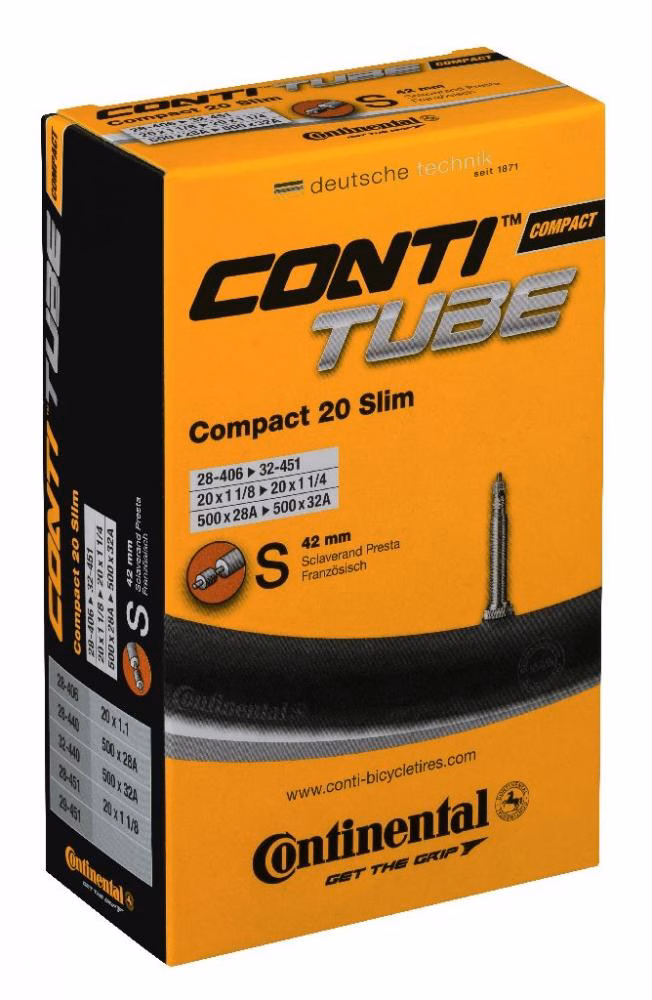 Continental Schlauch 20" MTB Compact Slim 20 - zuverlässiger Fahrradschlauch mit SV-Ventil