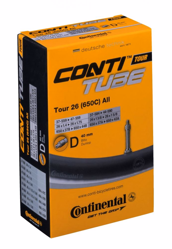Continental Tour 26 Fahrradschlauch 26x1.125-1.75" 37/47-559/597 mit Dunlop-Ventil 40mm, robust und langlebig, ideal für City- und Trekkingräder