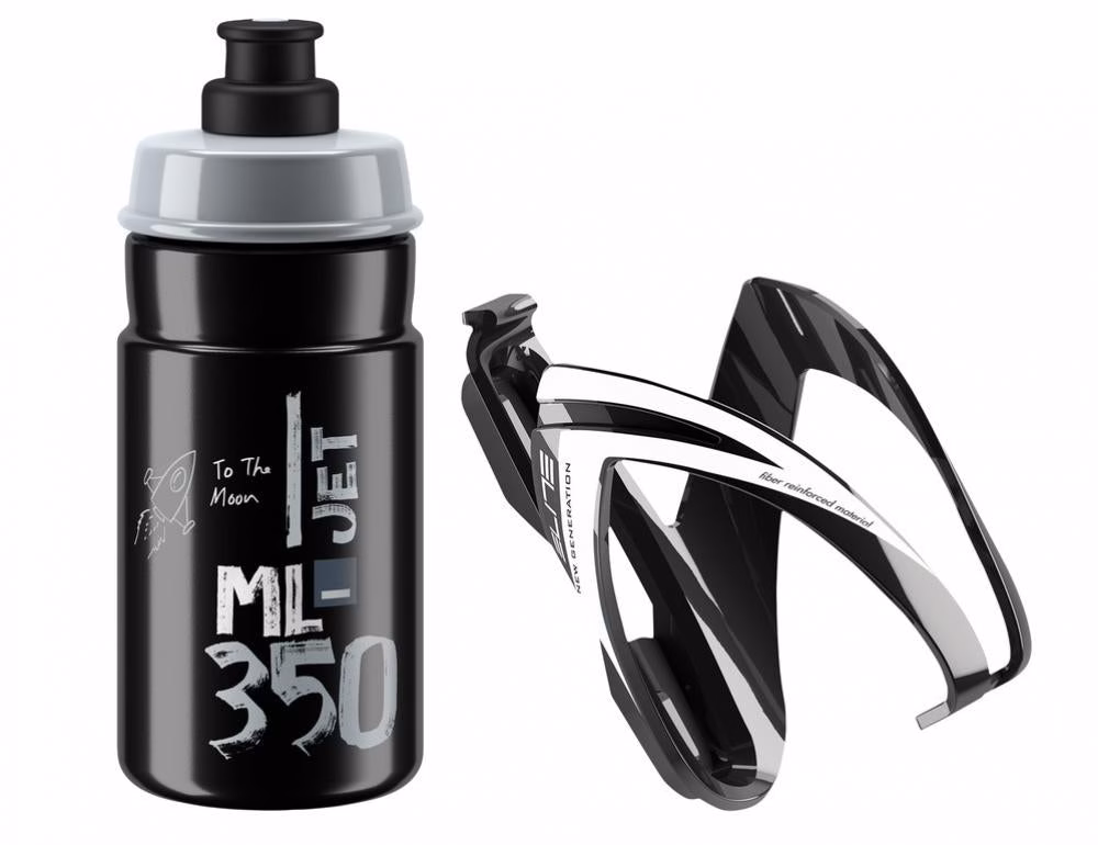 ELITE Kit Trinkflasche JET 350 ml + CEO Halter für Kinderrahmen - leichtes - Flaschenhalter - bedienfreundliches Racing-Design BPA-frei Push-Pull Verschluss - Flasche mit Halter