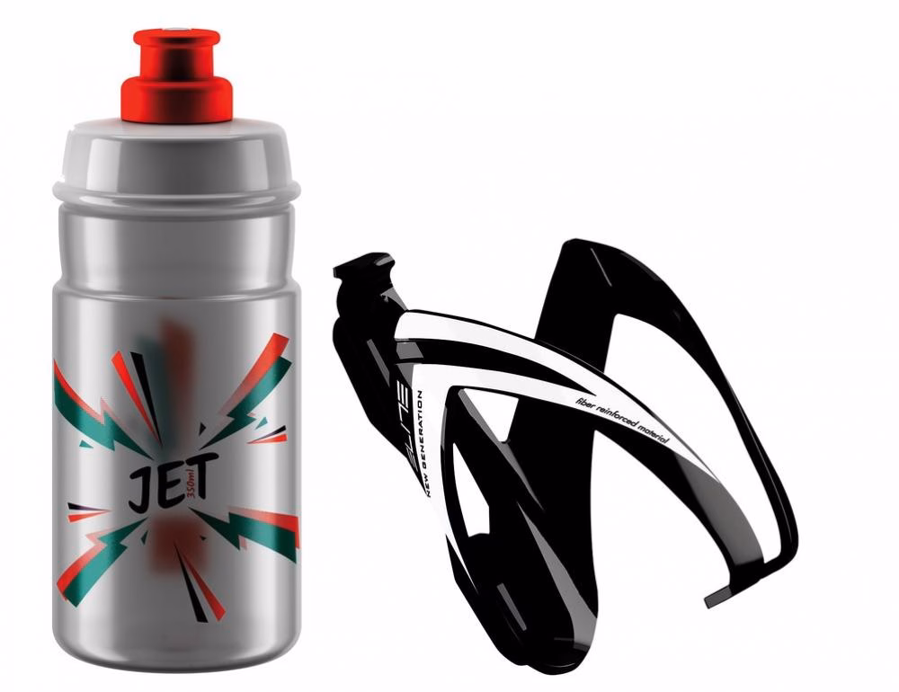 ELITE Trinkflasche mit Flaschenhalter KIT CEO schwarz und Flasche JET transparent mit orange