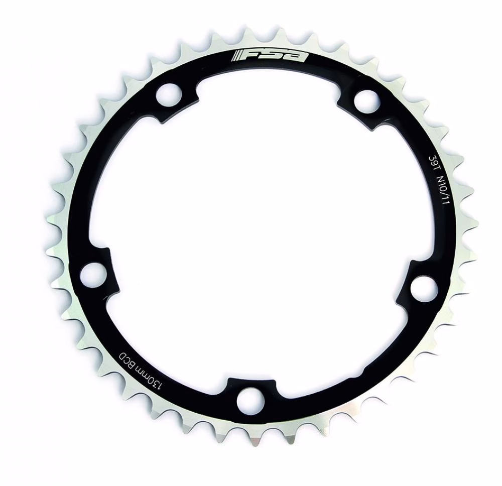 FSA Kettenblatt Road Alloy 5-Arm 2x 130 mm x 39 T Schwarz/silber - präzises Schalten für Rennräder