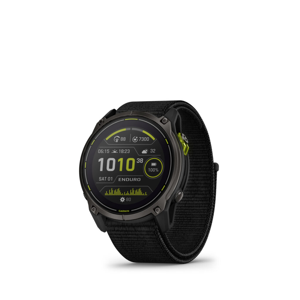 Garmin Enduro™ 3 Sapphire Solar Multisport Smartwatch Schwarz/Carbongrau DLC-Titan mit schwarzem UltraFit-Nylon-Armband schwarz/carbongrau