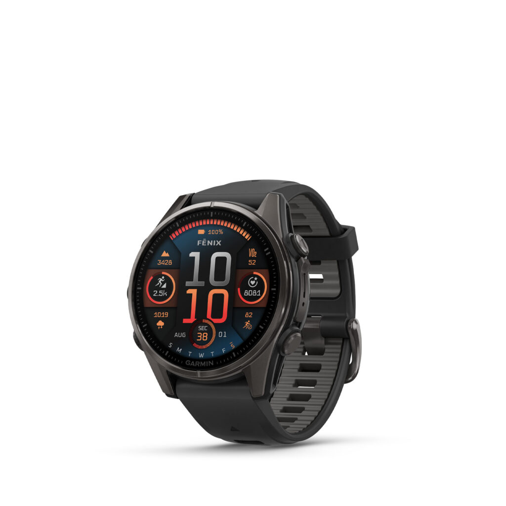 Garmin Fenix® 8 AMOLED Sapphire - 43 mm Multisport-Smartwatch mit QuickFit®-Silikon-Armband 20 mm ⌀ 43mm Gehäuse schwarz/carbongrau titan