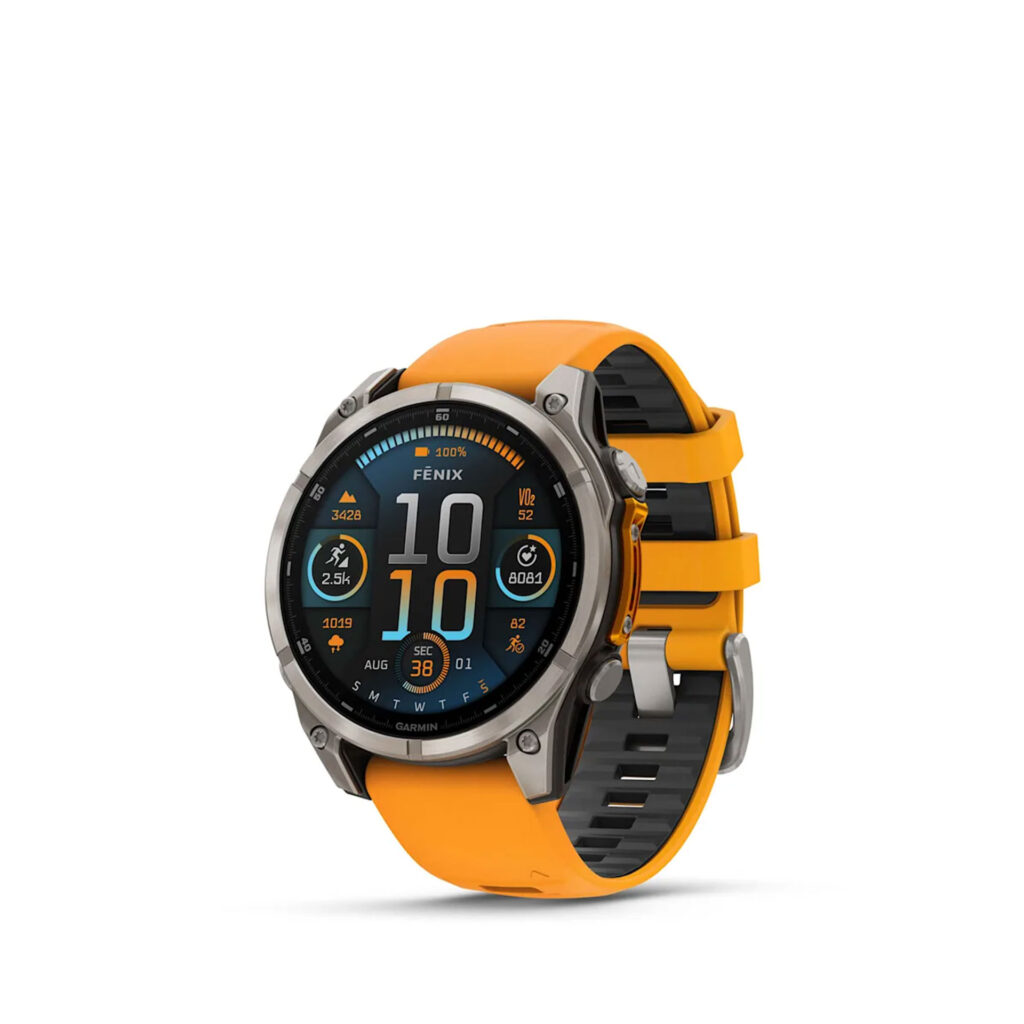Garmin Fenix® 8 AMOLED Sapphire - 47 mm Multisport-Smartwatch mit QuickFit®-Silikon-Armband 22 mm ⌀ 47mm Gehäuse Graphit/Titanium Titan/Spark Orange