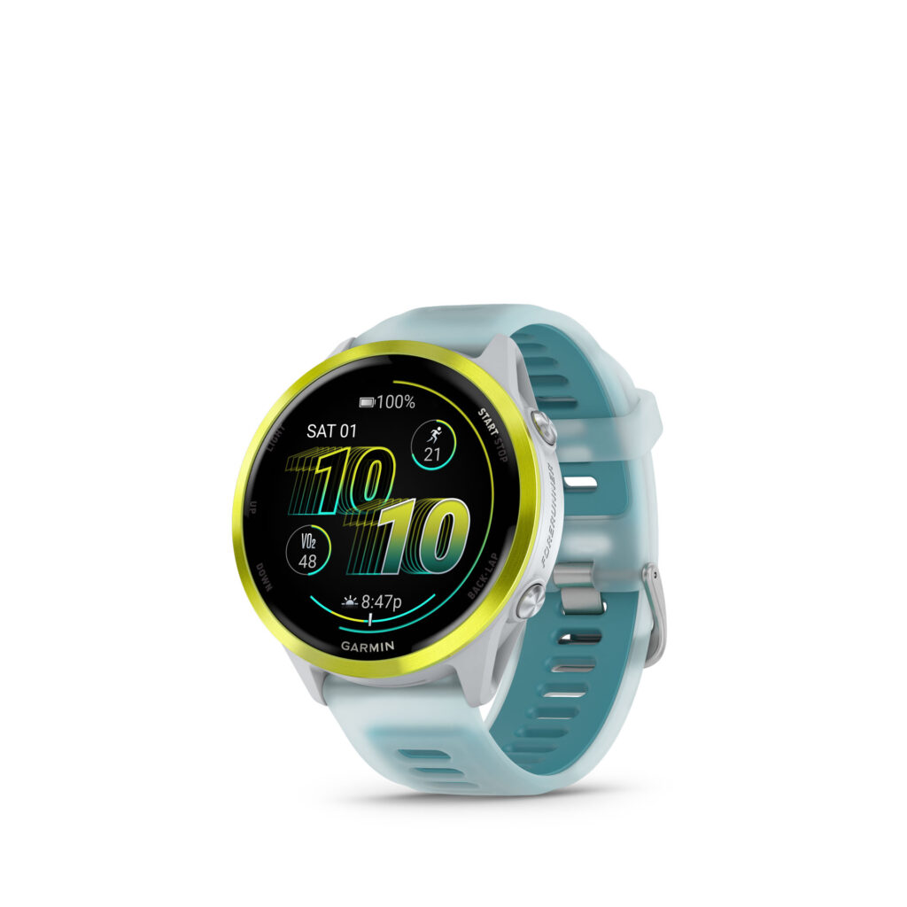 Garmin Forerunner® 570 - 47 mm GPS Laufuhr für Triathlon & Training mit AMOLED-Display & 22mm Silikon-Schnellwechsel-Armband ⌀ 47mm Gehäuse steinweiss/amp yellow Aluminium