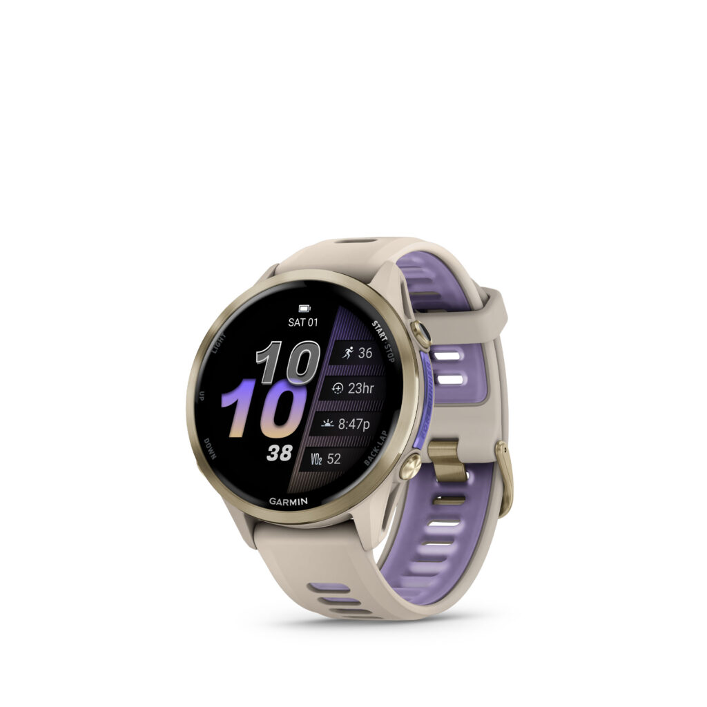 Garmin Forerunner® 970 - 47 mm Premium GPS-Laufuhr für Triathlon & Training mit AMOLED-Display & 22mm Silikon-Schnellwechsel-Armband ⌀ 47mm Gehäuse french gray/softgold Titan