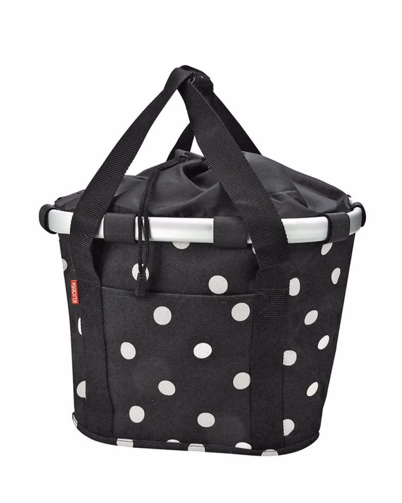 KLICKfix Fahrradkorb Fahrradtasche Bikebasket Reisenthel black dots 28x26x35 cm