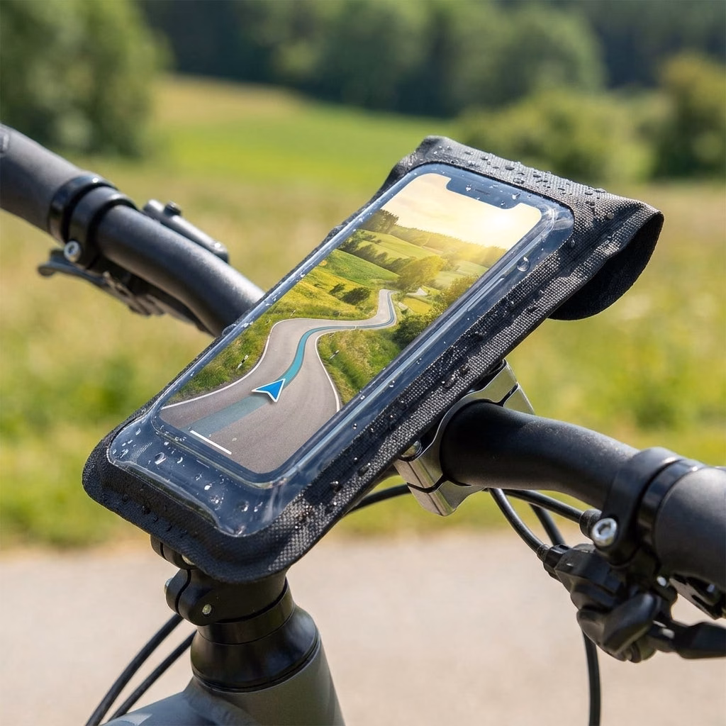 KLICKfix Phone Bag Light S mit Adapter transparent schwarz mit Drehkupplung