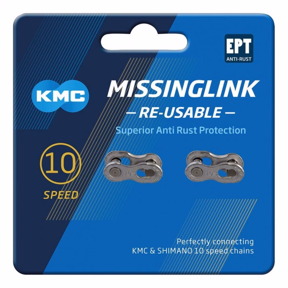 KMC CL-559RS EPT MissingLink 10-fach Kettenverschluss, silber, wiederverwendbar, kompatibel mit KMC und Shimano 10-fach Ketten, EcoProTeQ Beschichtung für erhöhten Rostschutz, 2 Stück
