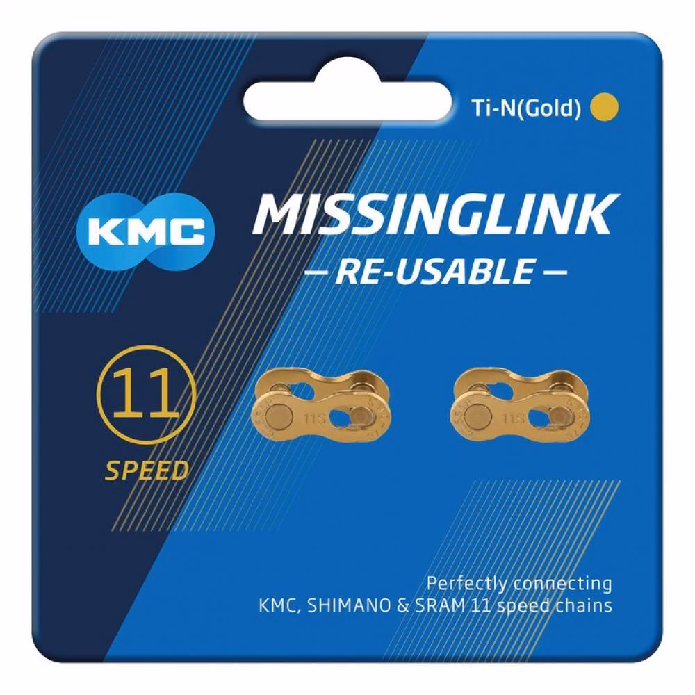 KMC MissingLink 11R Ti-N Gold, 2 Stück, Kettenschloss 11-fach 5,65mm, langlebig, wiederverwendbar, Titannitrid-Beschichtung, präzise Schaltvorgänge