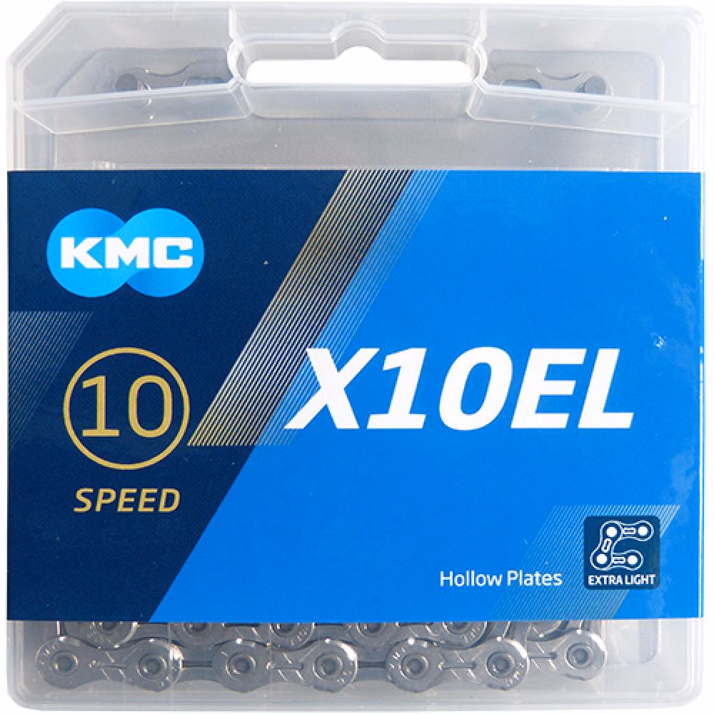 KMC X10EL 10-fach Fahrradkette, 114 Glieder, silber, vernickelt, 262g, kompatibel mit Shimano, SRAM, Campagnolo, inkl. MissingLink