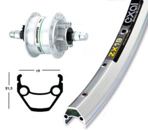 Laufrad|Vorderrad 28x1.75 DH-3D32 6L silber Festachse 36-Loch Exal ZX 19 silber Nirosta-Speichen