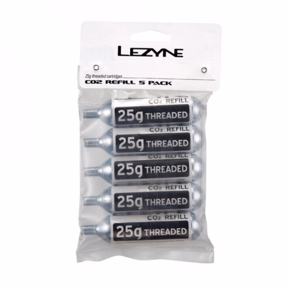 LEZYNE CO2 Kartusche 5 Stück silber mit weißen Aufklebern 25g