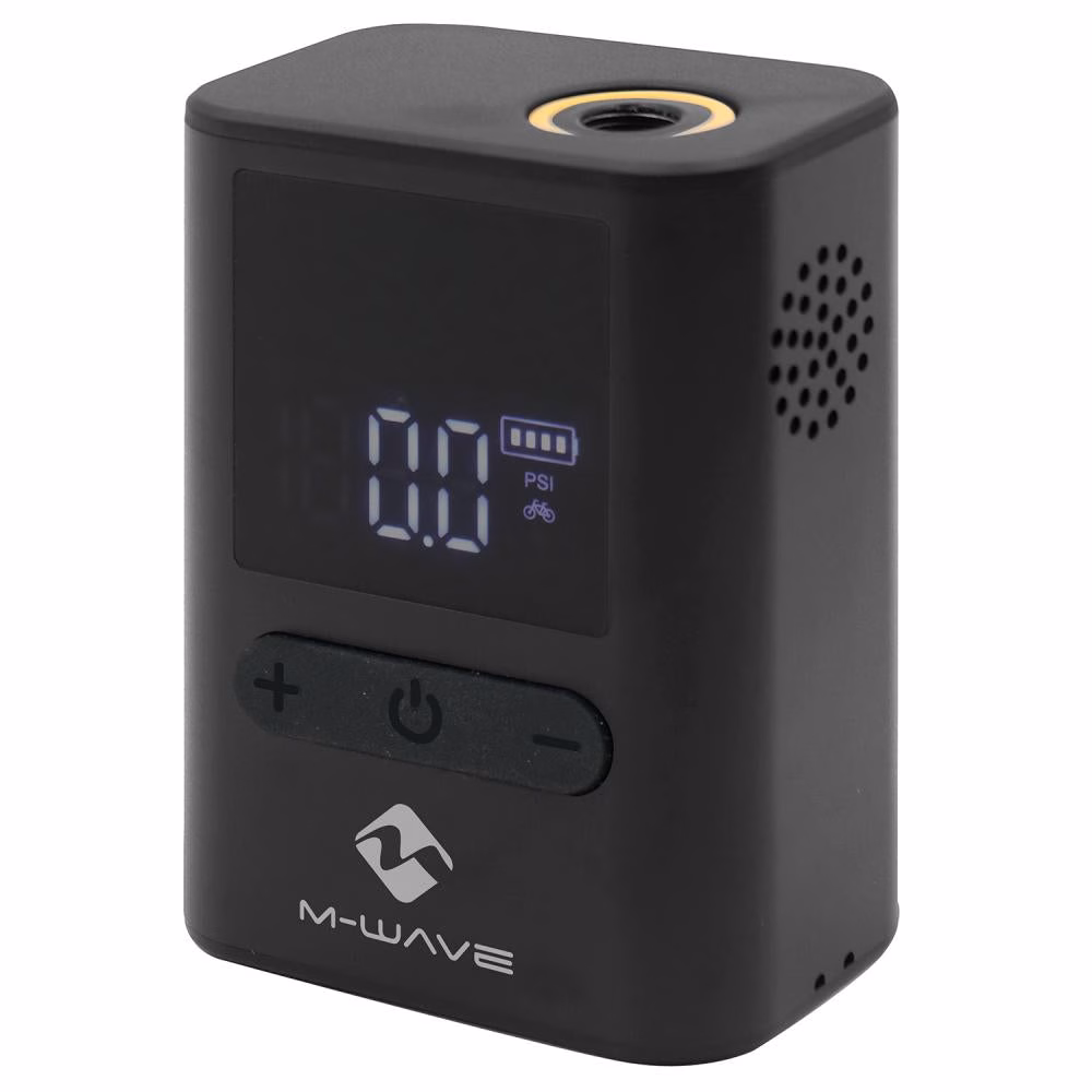 M-WAVE Elumatik Pocket Akku-Minipumpe 8 bar USB-C digital - kompakte E-Pumpe für AV/FV inkl. Adapter & Tasche