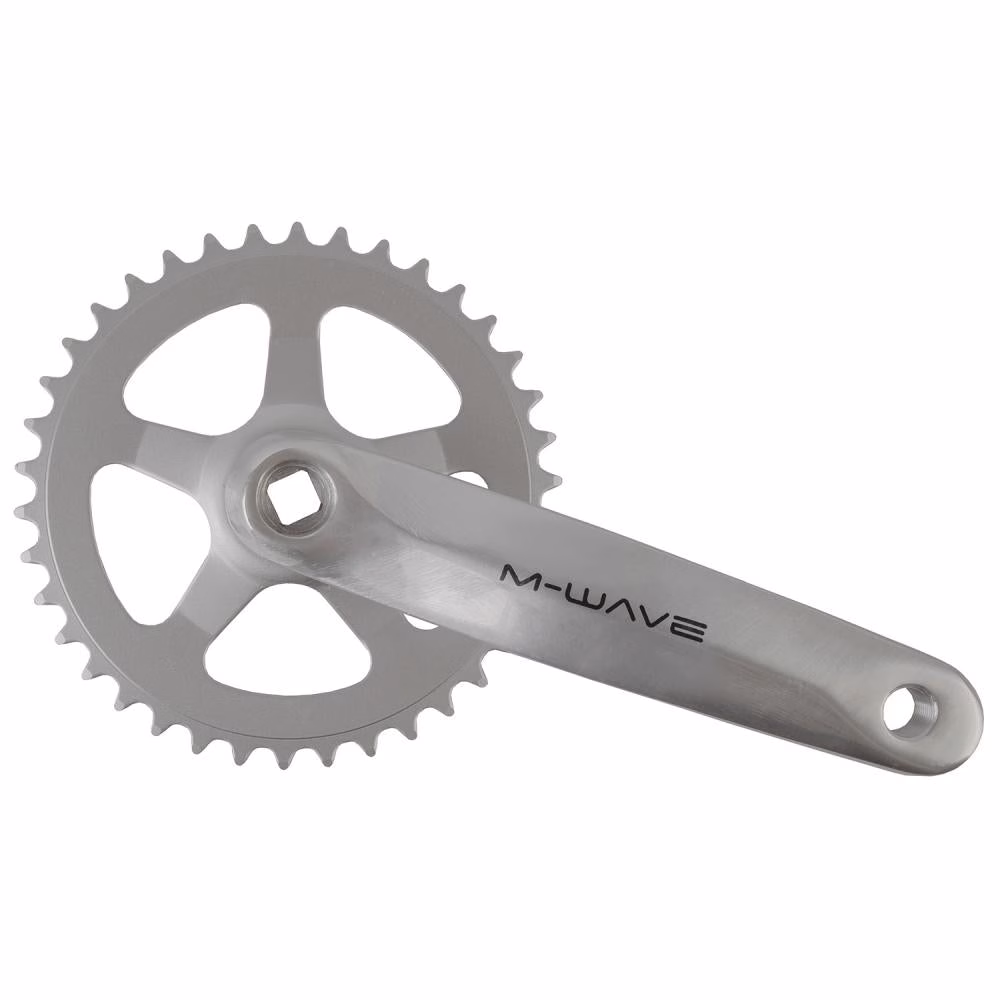 M-WAVE Kurbelsatz 38 Zähne 170 mm Aluminium Stahl 1-fach JIS silber für 1/2" x 3/32" Ketten City Trekking Räder langlebig stabil leichtgängige Kraftübertragung