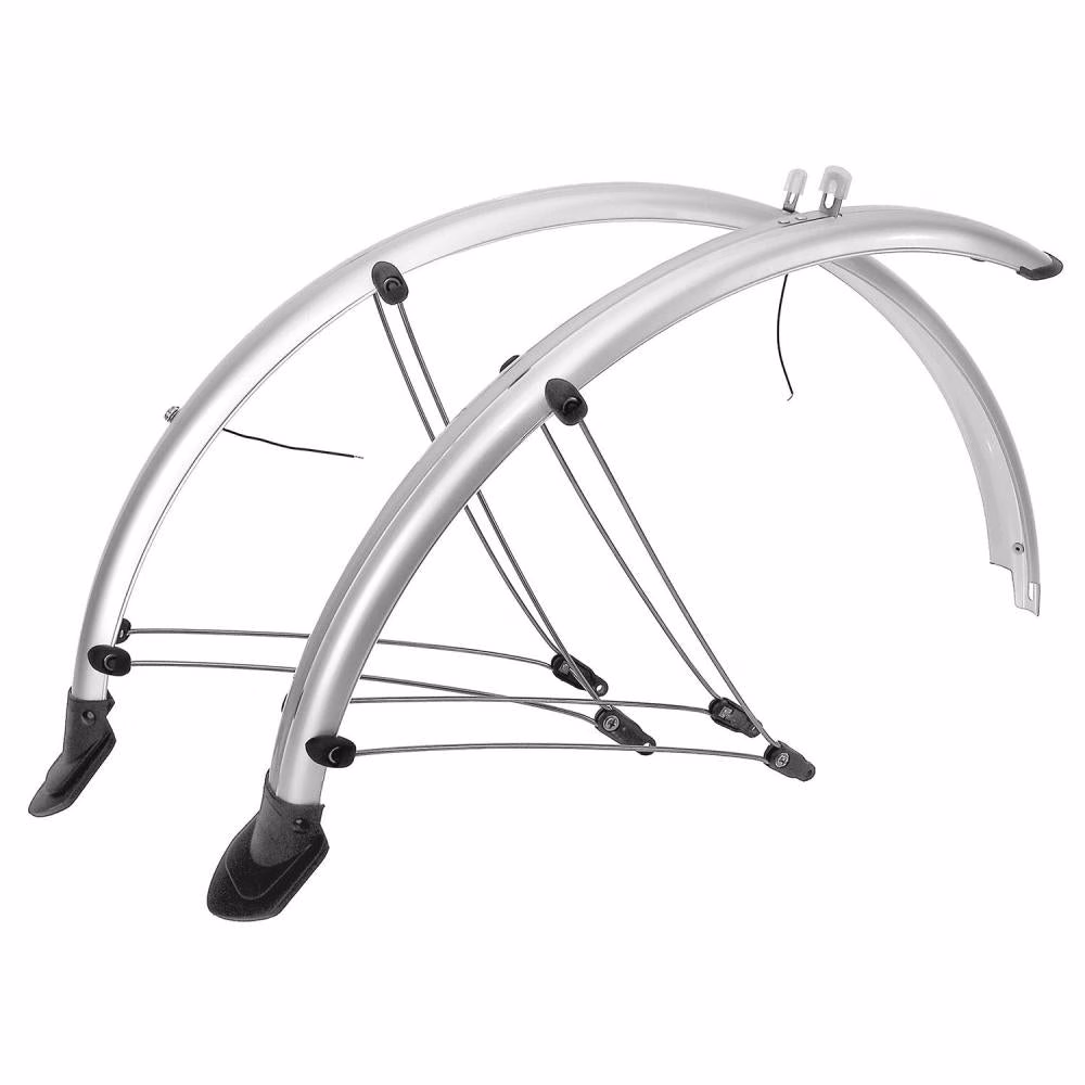 M-Wave Schutzblech-Set 28" silber, Kunststoff, 45 mm, mit Streben, Kontaktstreifen & Lichtkabel