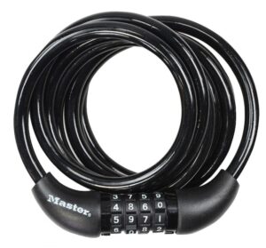 Master Lock, Kabelschloss 8221, mit 4-stelligem Zahlencode (einstellbar), Kabeldicke 8mm, Länge 1800mm, Farbe schwarz, Gewicht ca.285gr., (Herst.Nr.8221EURDPRO)