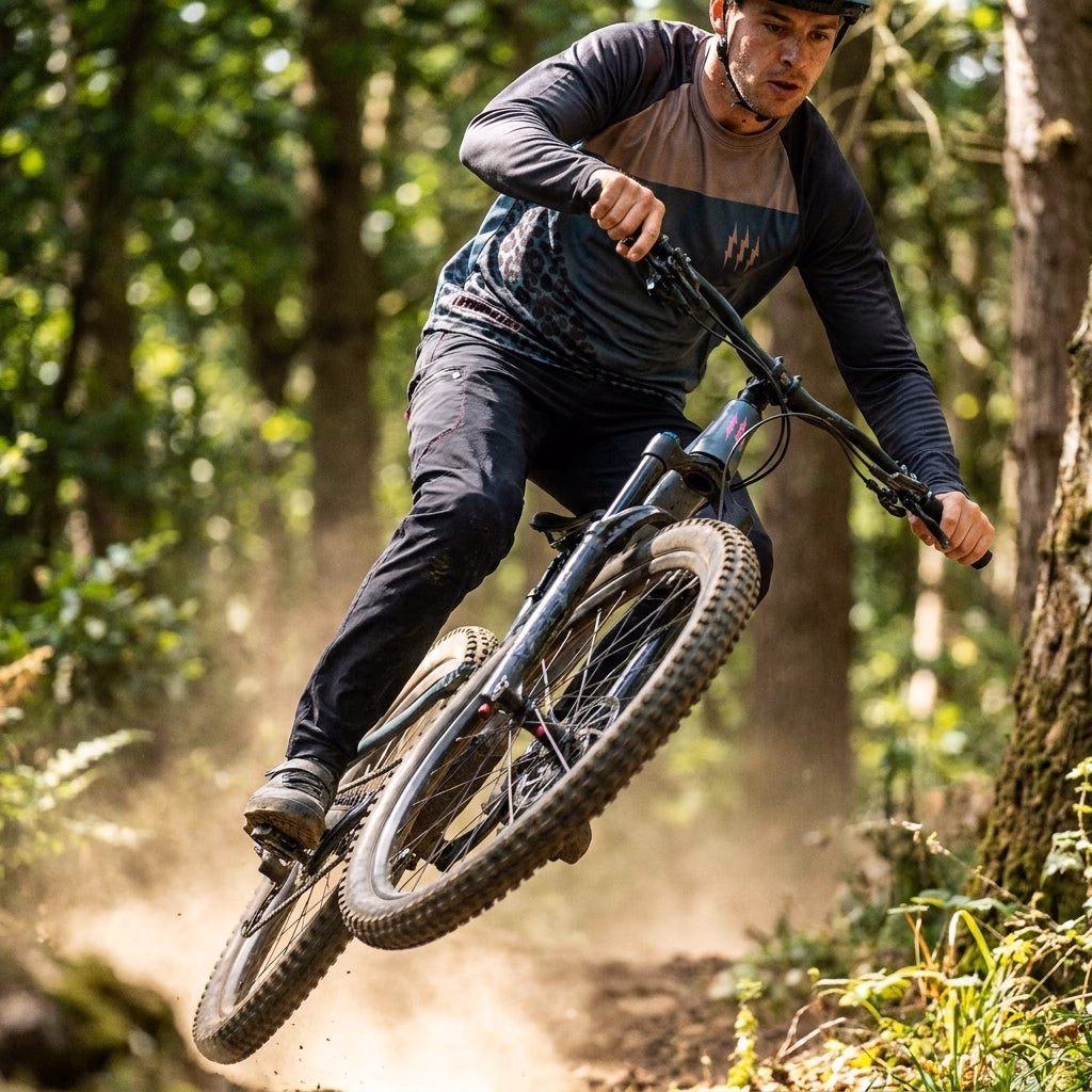 Muc-Off Long Sleeve Riders Jersey Gr. L Grey Stone Leopard - Atmungsaktives Mesh-Trikot