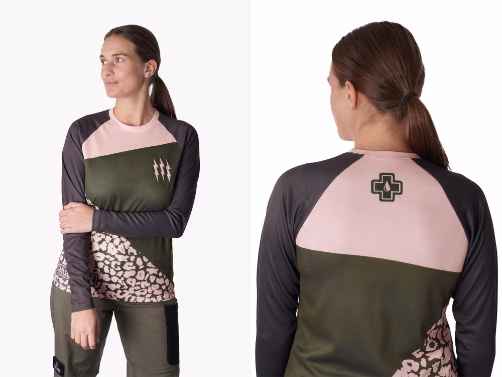 Muc Off Long Sleeve Womens Riders Jersey Green Pink Leopard M