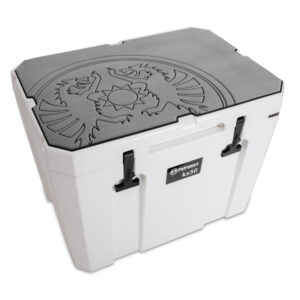 Petromax Haft-Auflage für Kühlbox kx50, grau mit Drachenemblem, selbstklebend, schützt vor Kratzern, UV-Strahlung und Nässe, rutschfest, passend für 50-Liter-Kühlbox